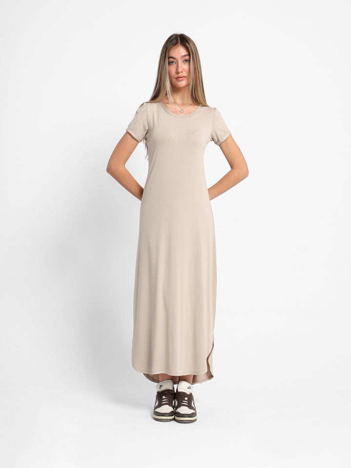 Long T-Shirt Dress with Round Neck
