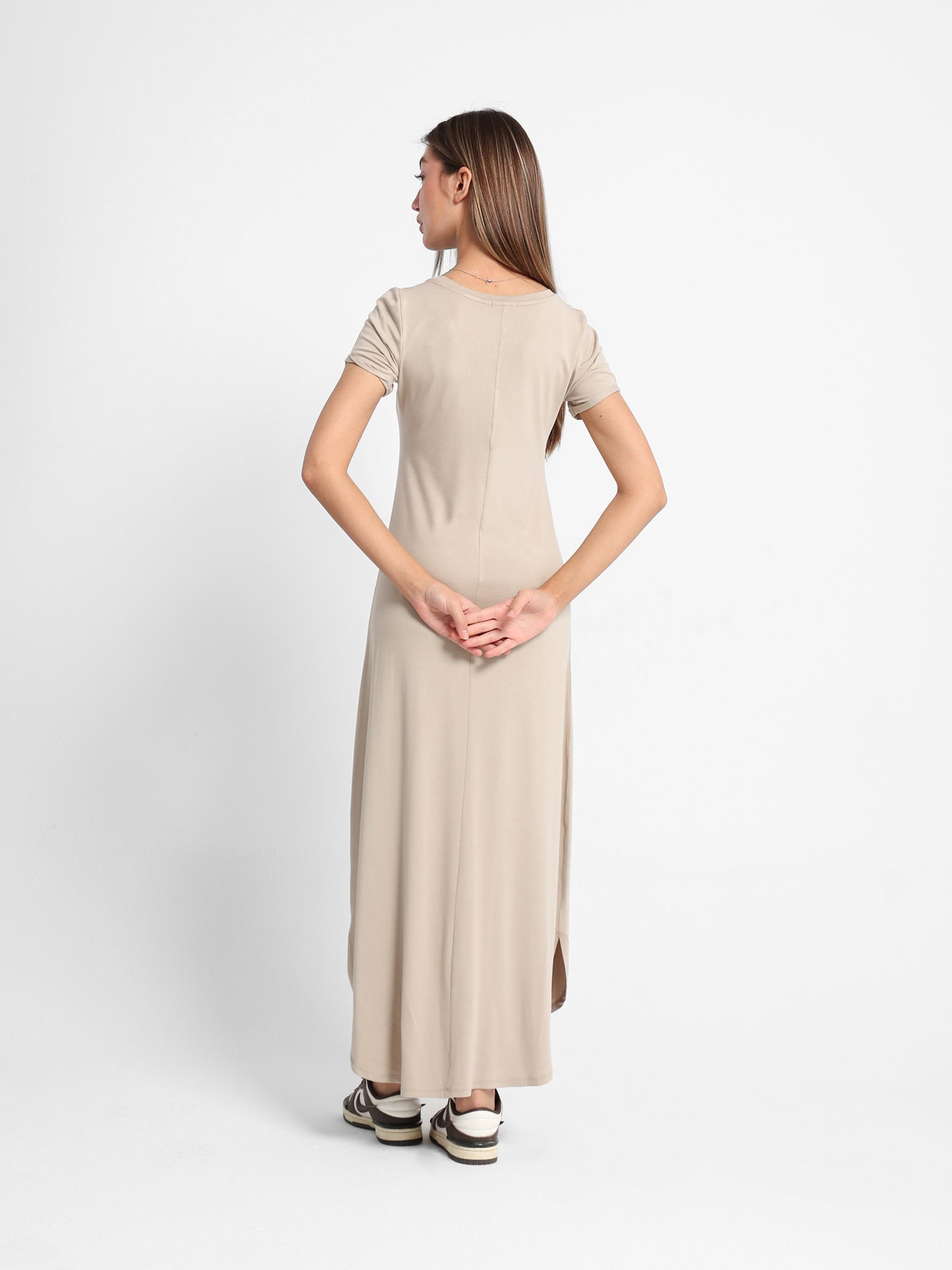 Long T-Shirt Dress with Round Neck