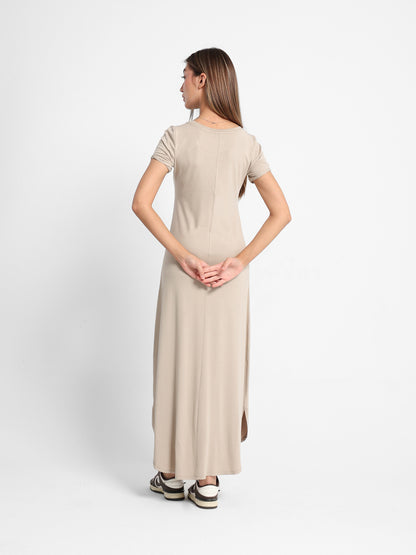 Long T-Shirt Dress with Round Neck