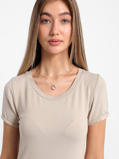 Long T-Shirt Dress with Round Neck