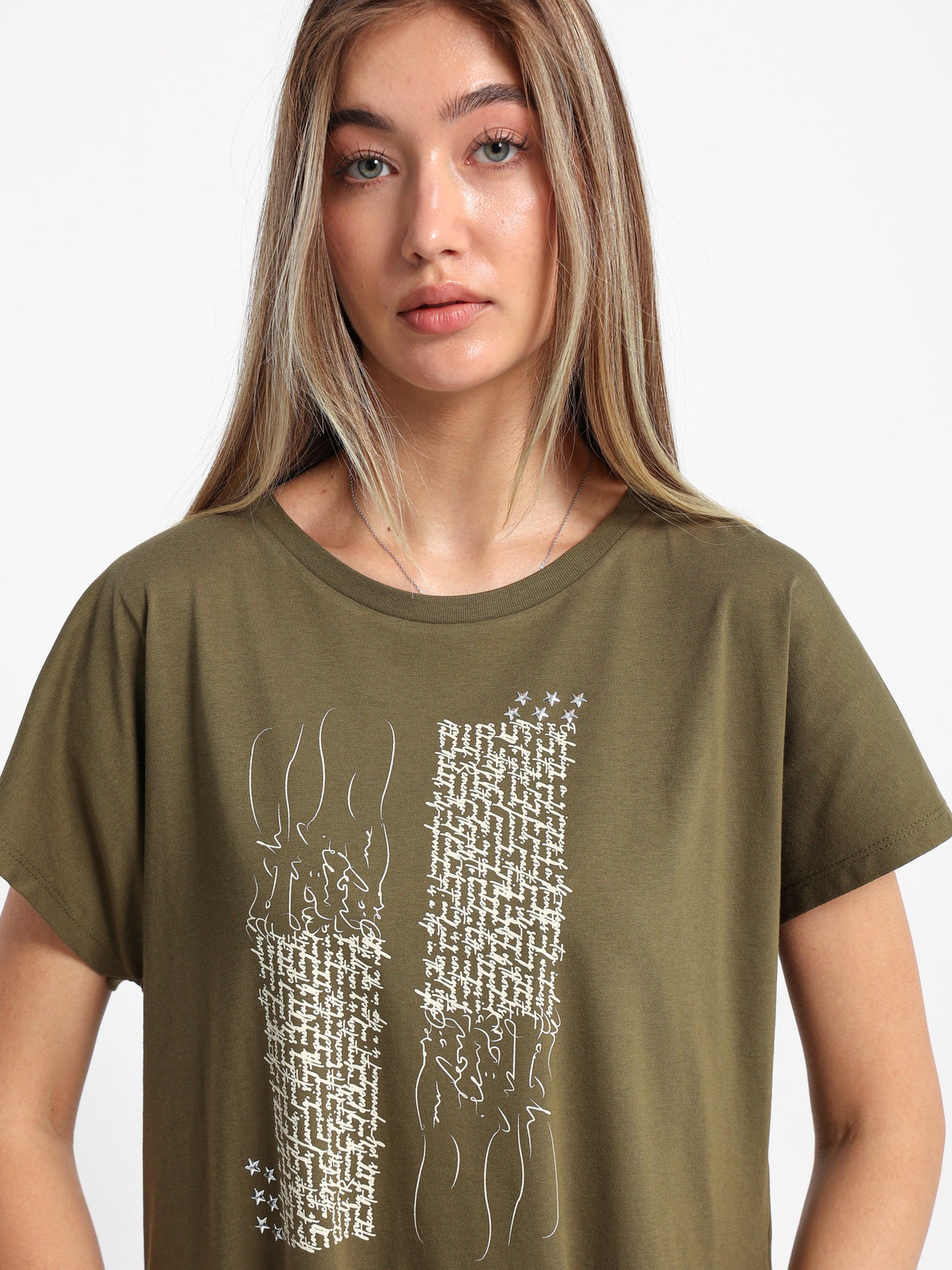 Star Studded Text Print T-Shirt