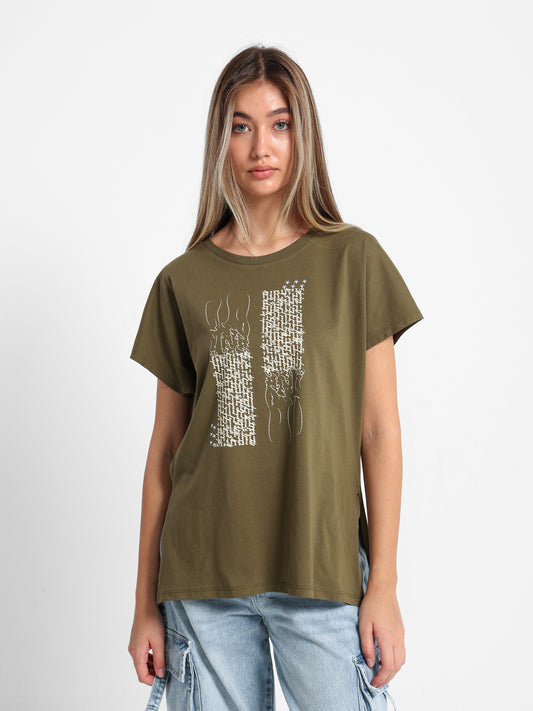 Star Studded Text Print T-Shirt