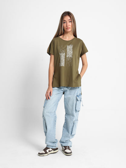 Star Studded Text Print T-Shirt