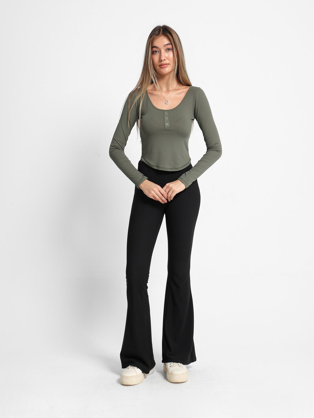 Front Button Ribbed Top