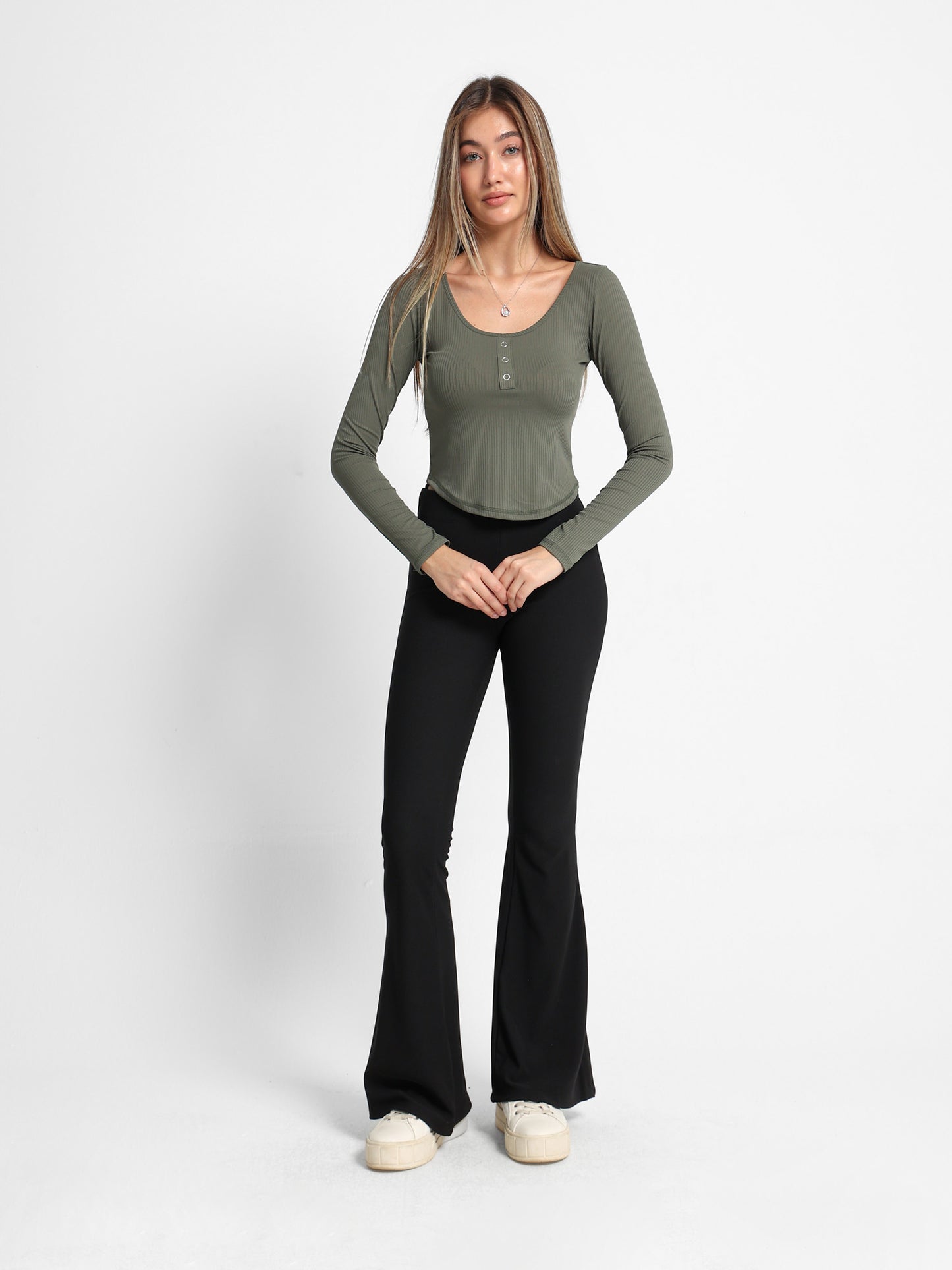 Front Button Ribbed Top