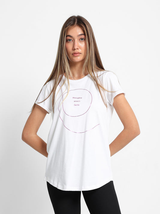 "Thoughts aren't fact" Text Print T-Shirt