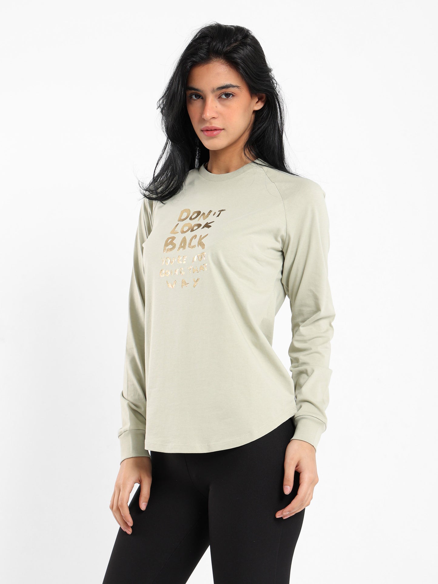 "Don't Look Back" Printed Raglan Sleeve T-Shirt