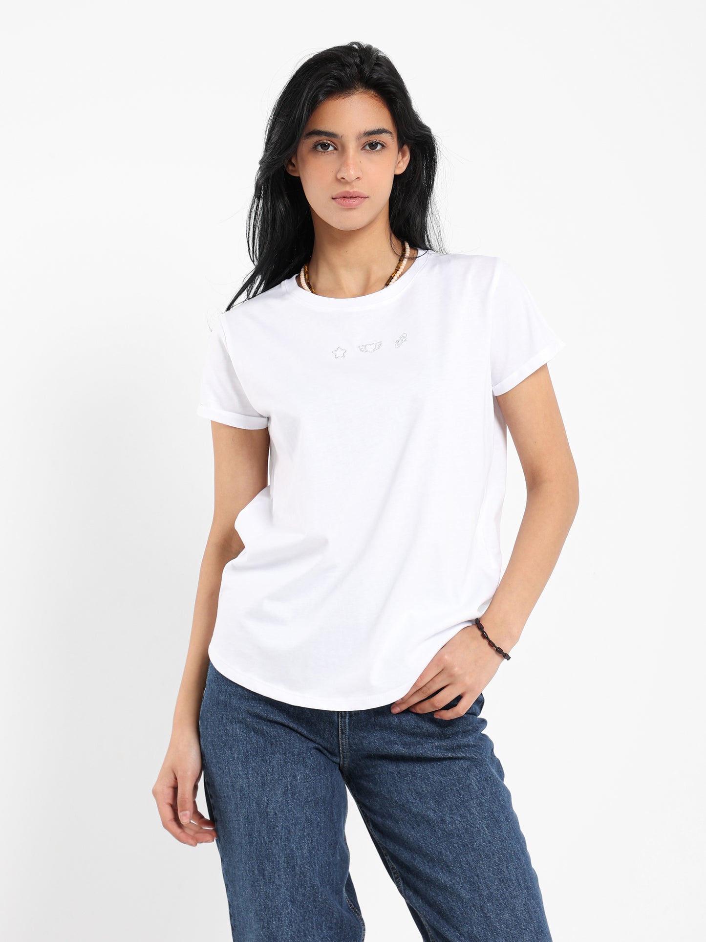 Silver Embroidered Design T-Shirt