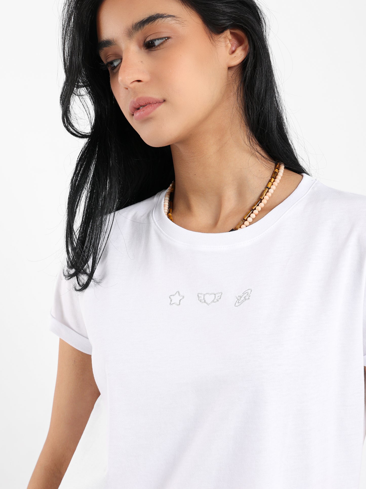 Silver Embroidered Design T-Shirt