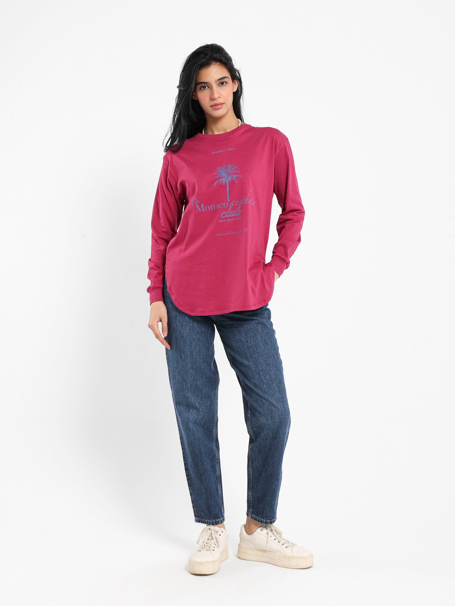 "Le Monaco Club" Text Print Long Sleeve T-Shirt