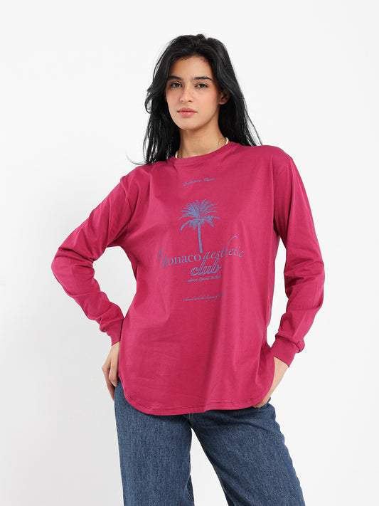 "Le Monaco Club" Text Print Long Sleeve T-Shirt