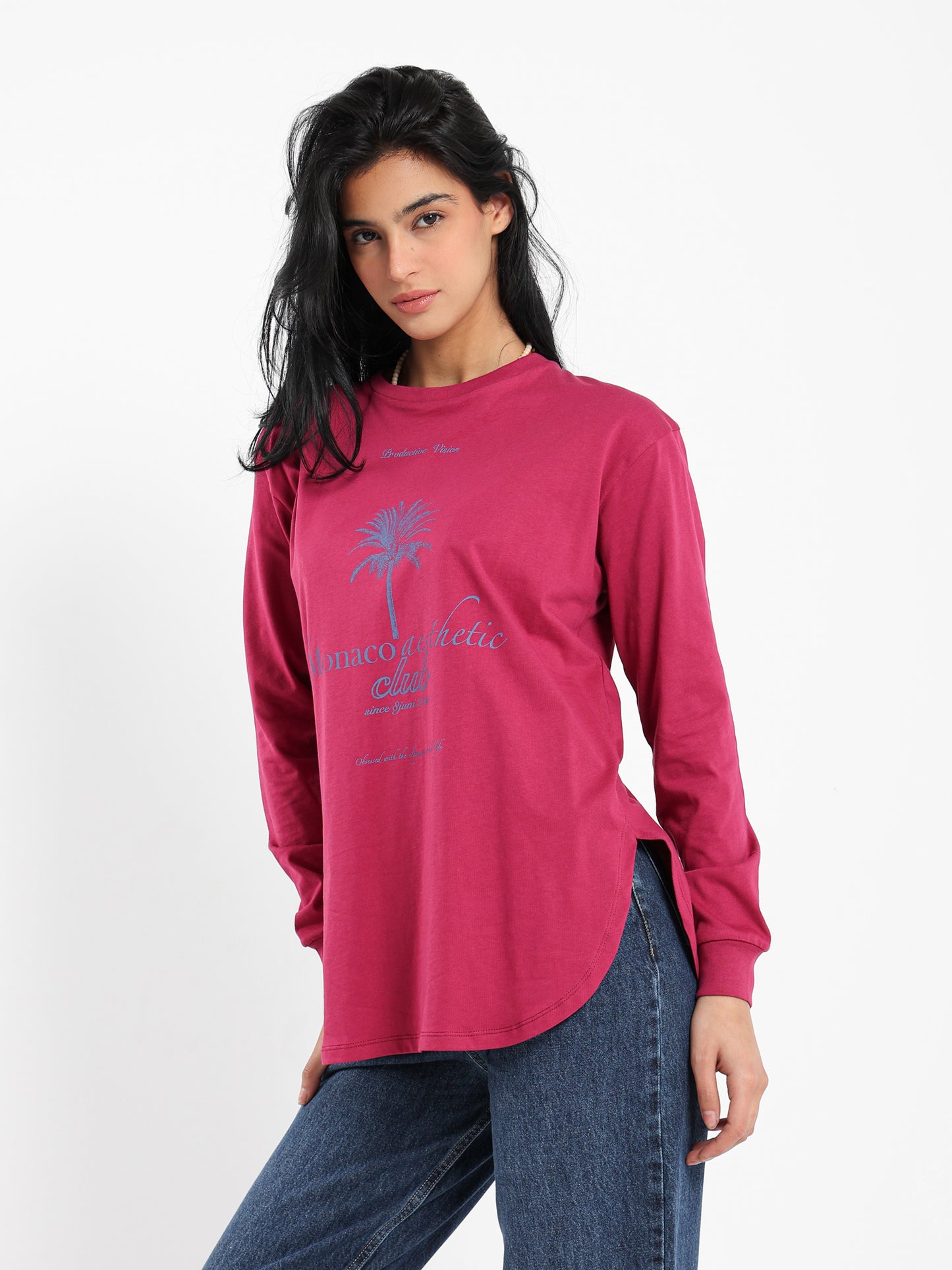 "Le Monaco Club" Text Print Long Sleeve T-Shirt