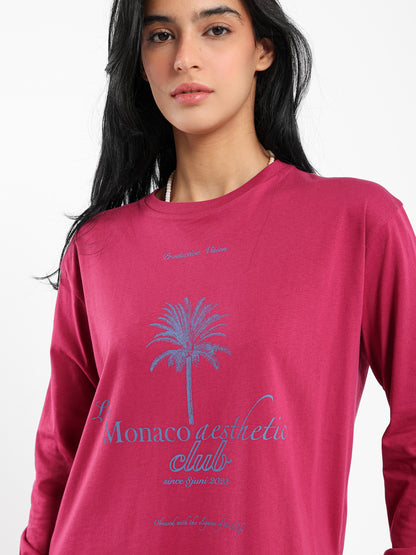 "Le Monaco Club" Text Print Long Sleeve T-Shirt