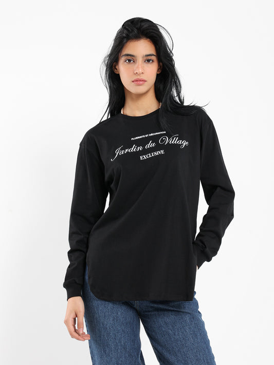 "Jardin du Village" Front Print Long Sleeve T-Shirt