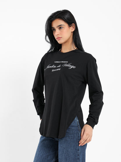 "Jardin du Village" Front Print Long Sleeve T-Shirt