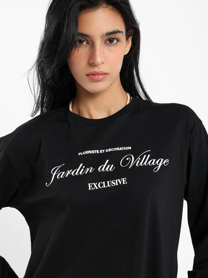 "Jardin du Village" Front Print Long Sleeve T-Shirt