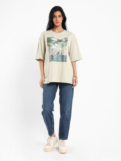 Oversized Leaves Digital Print T-Shirt