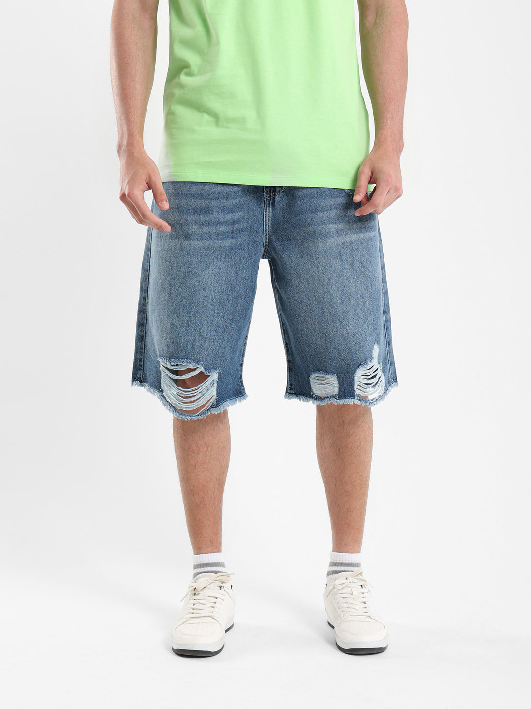 Ribbed Denim Shorts