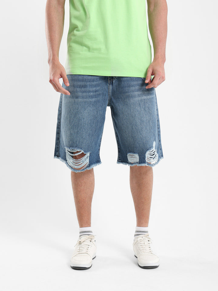 Ribbed Denim Shorts