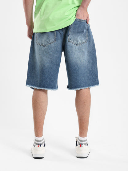Ribbed Denim Shorts
