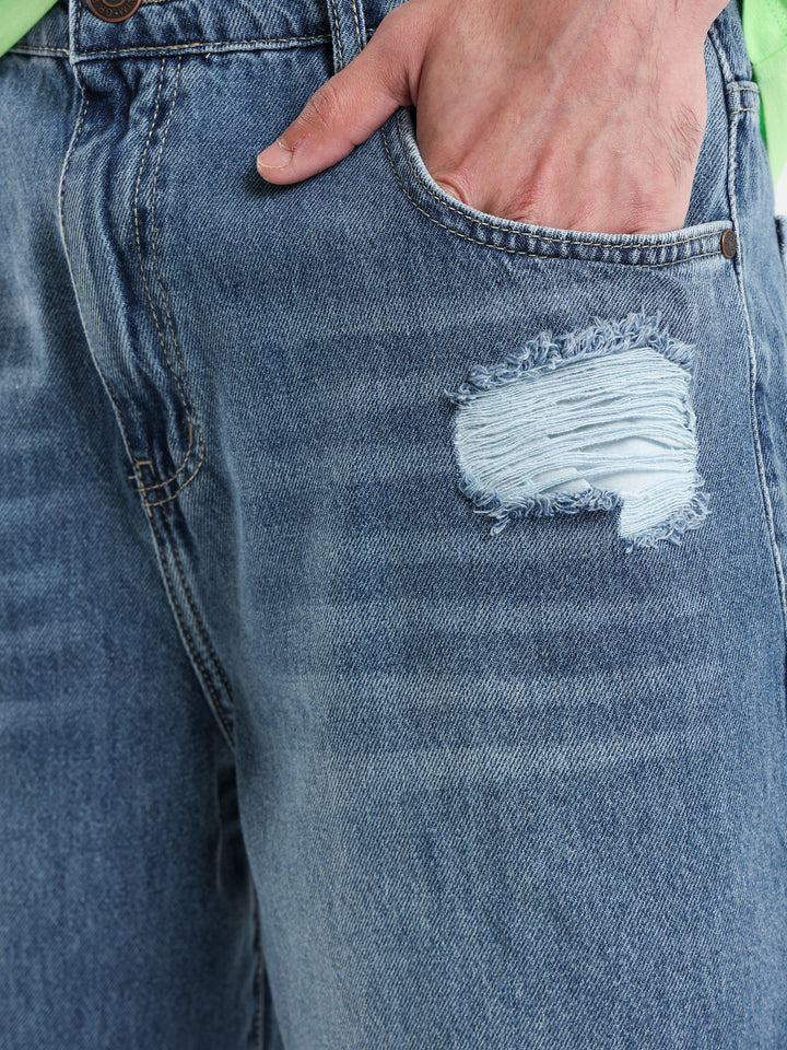 Ribbed Denim Shorts
