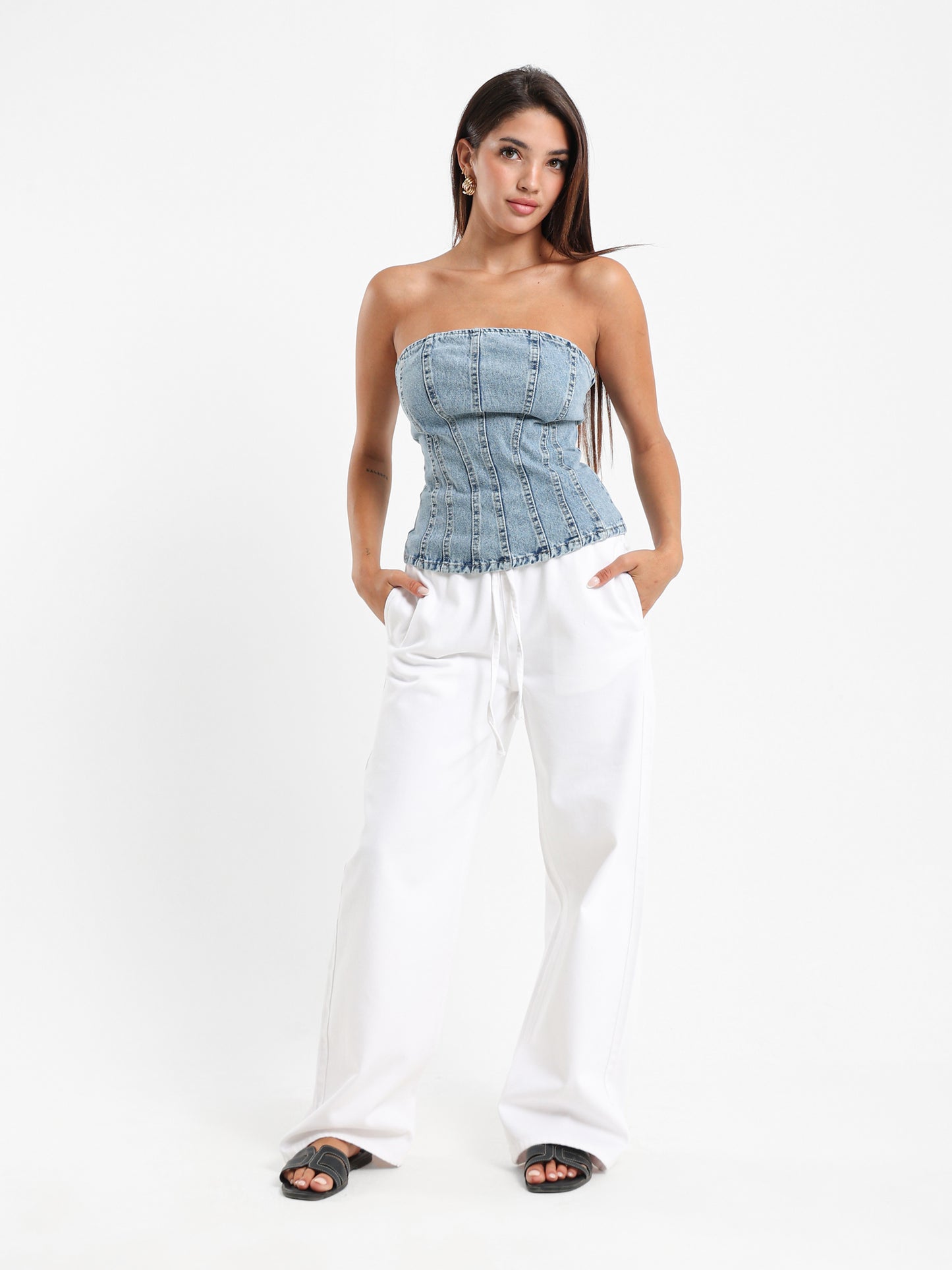 Drawstring Waistband Wide Denim