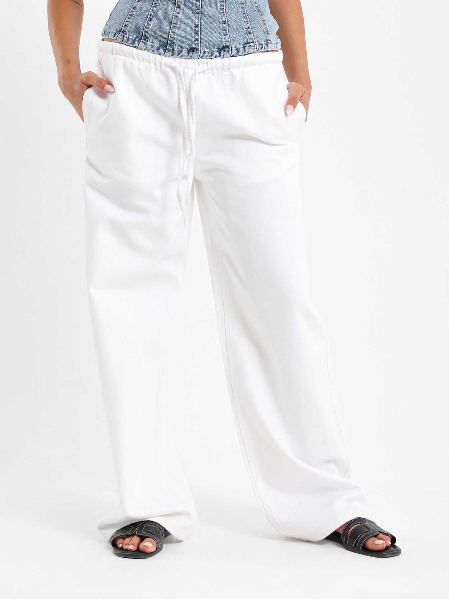 Drawstring Waistband Wide Denim