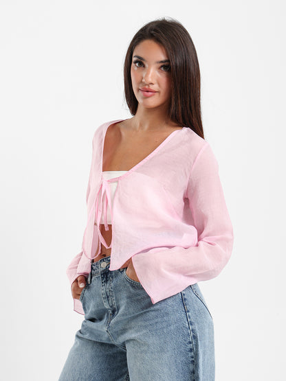 Wrinkled Blouse With Front Tie