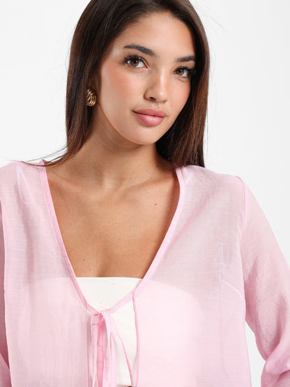 Wrinkled Blouse With Front Tie
