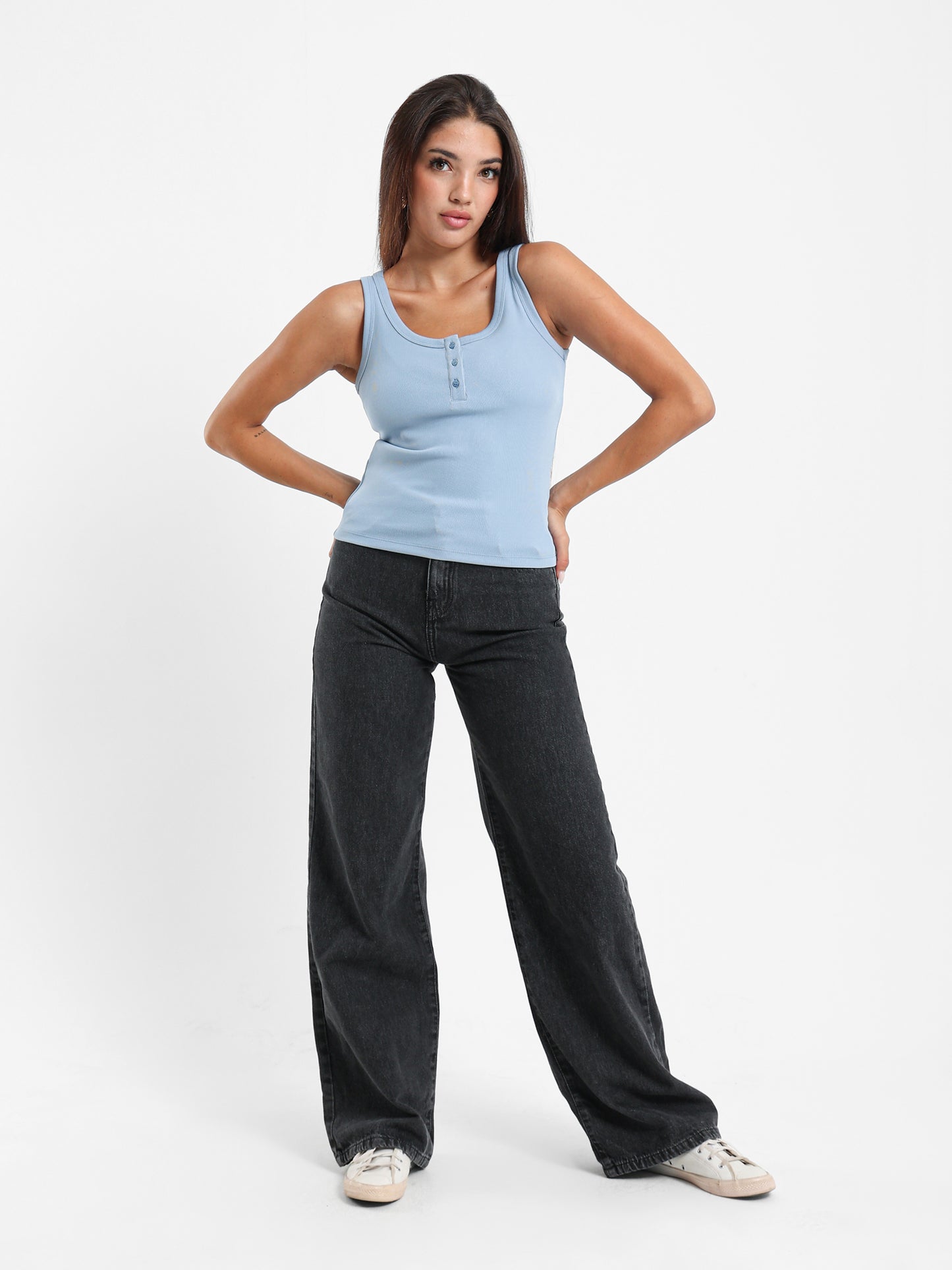 Sleeveless Snap-Up Tank Top