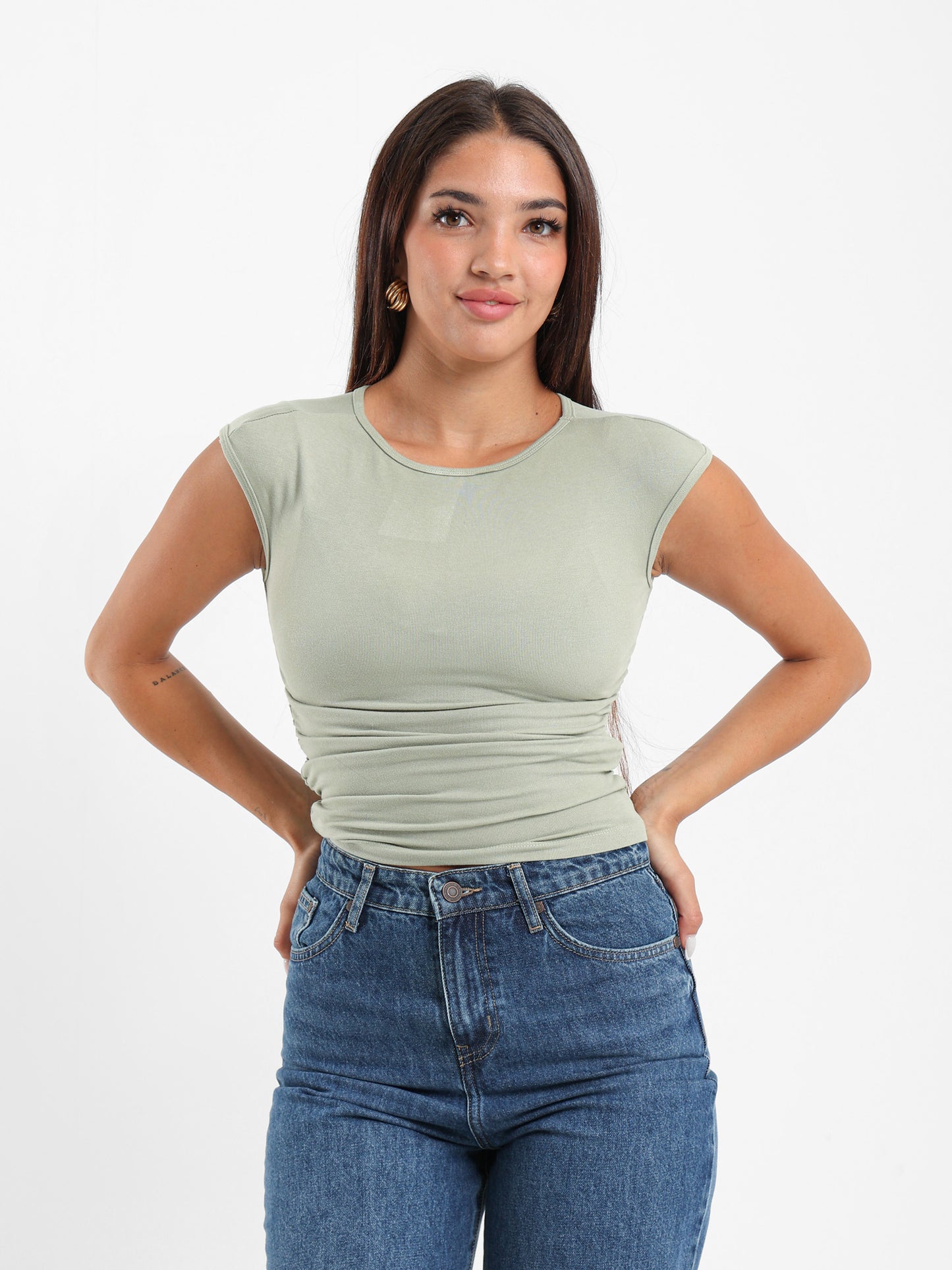 Cap Sleeves Top with Side Ruch