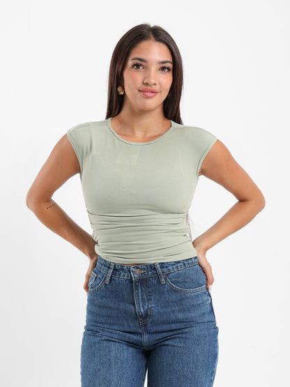 Cap Sleeves Top with Side Ruch