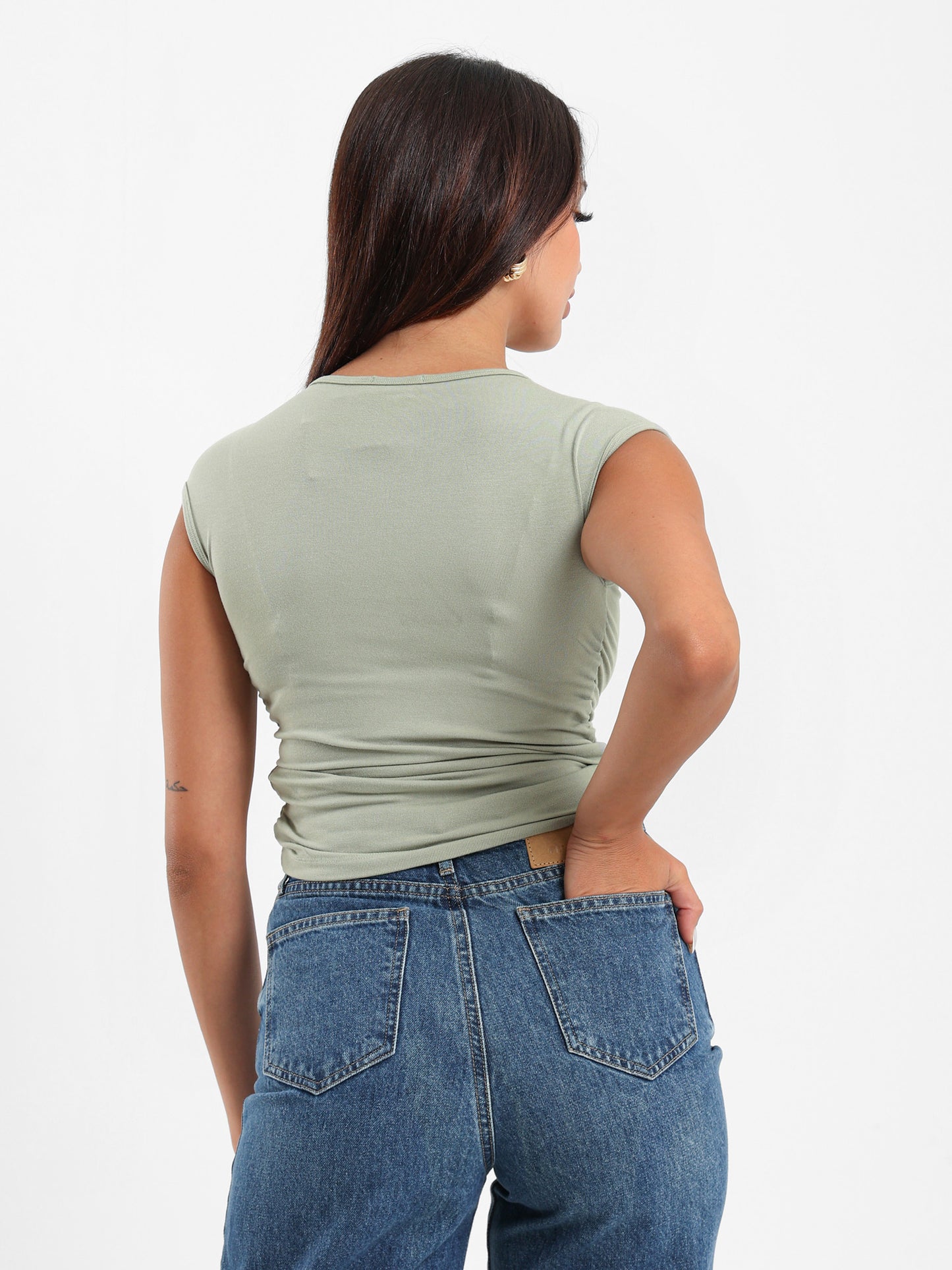 Cap Sleeves Top with Side Ruch