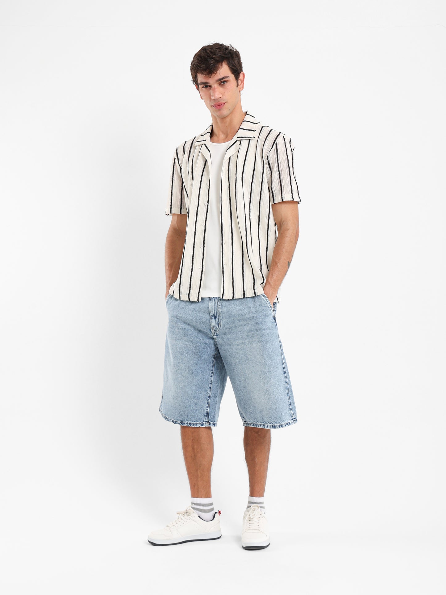 Open Knit Striped Shirt