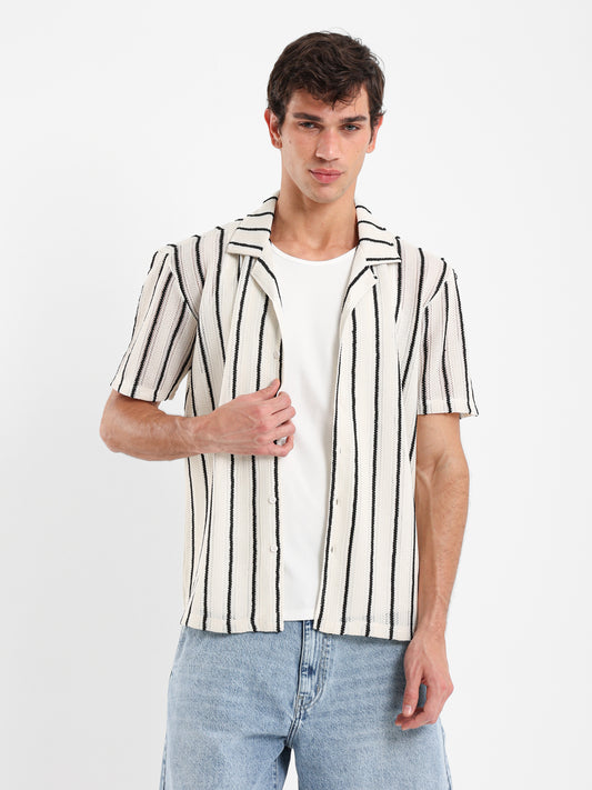 Open Knit Striped Shirt