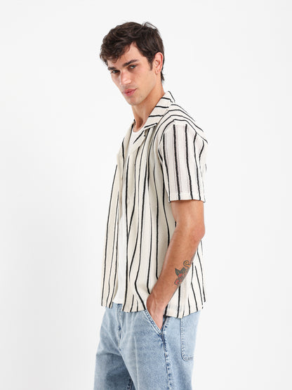 Open Knit Striped Shirt