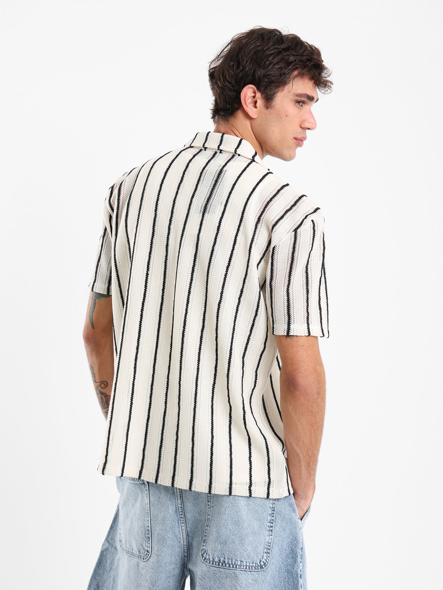 Open Knit Striped Shirt