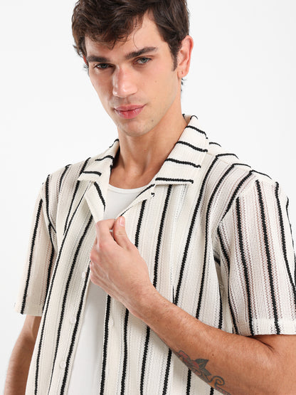 Open Knit Striped Shirt