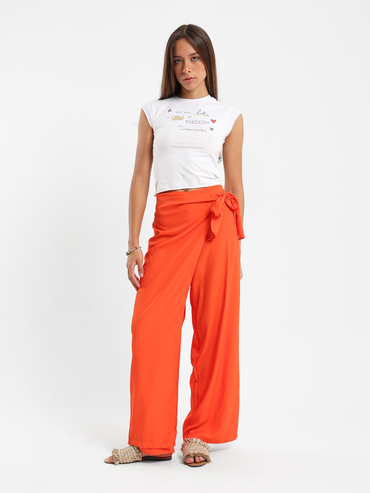 Front Overlap Wide-Leg Pants