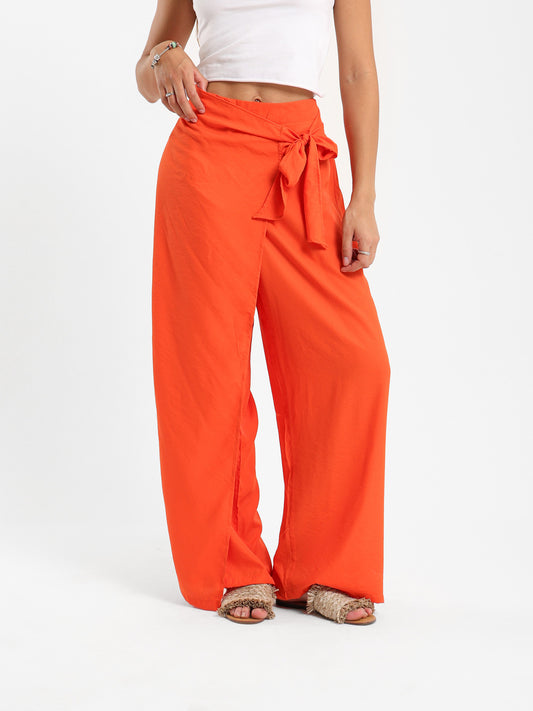 Front Overlap Wide-Leg Pants