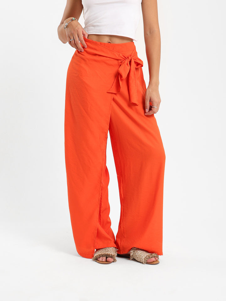 Front Overlap Wide-Leg Pants