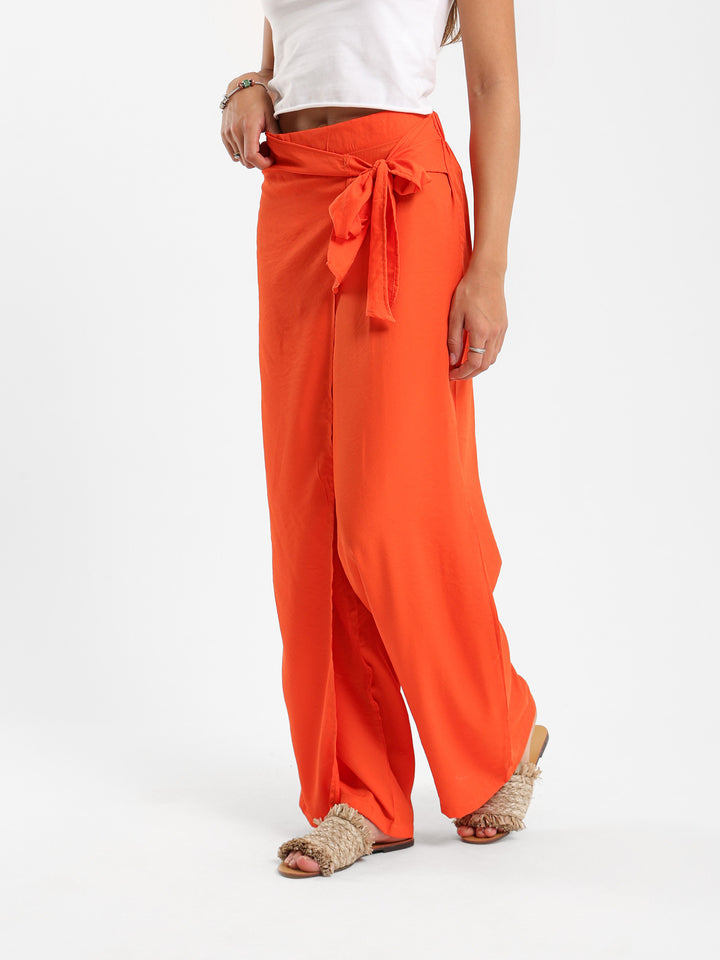 Front Overlap Wide-Leg Pants