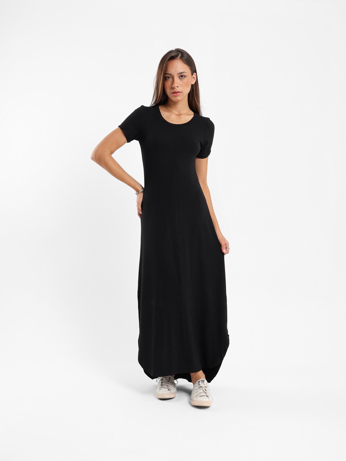 Long T-Shirt Dress with Round Neck
