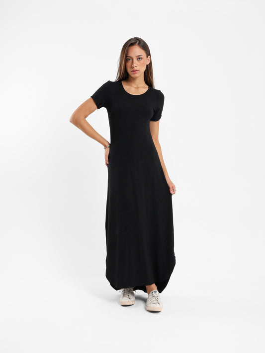 Long T-Shirt Dress with Round Neck