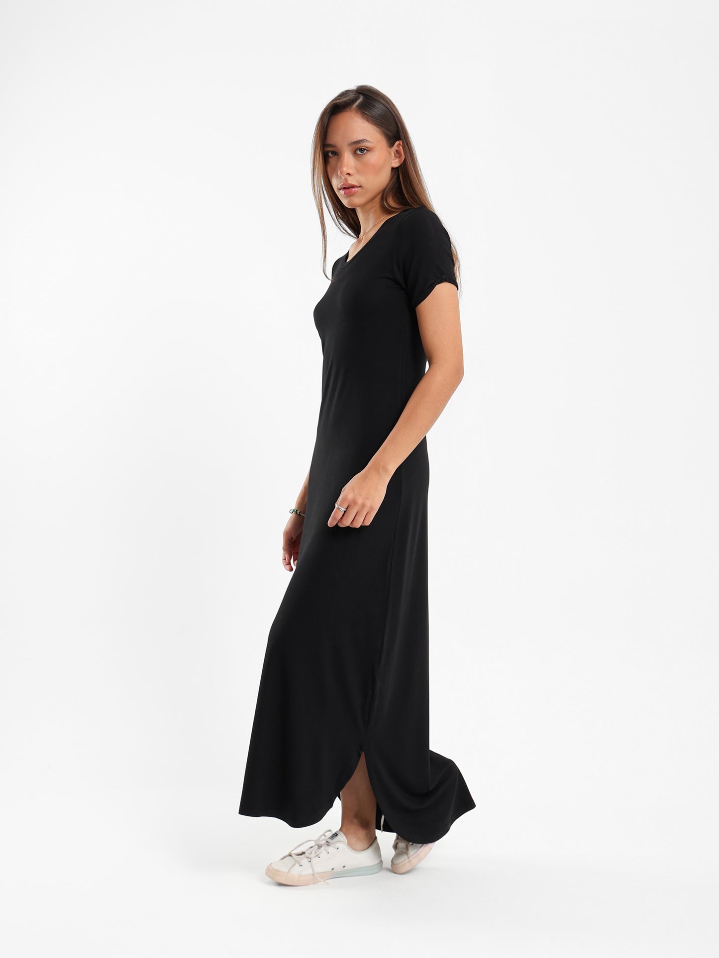 Long T-Shirt Dress with Round Neck