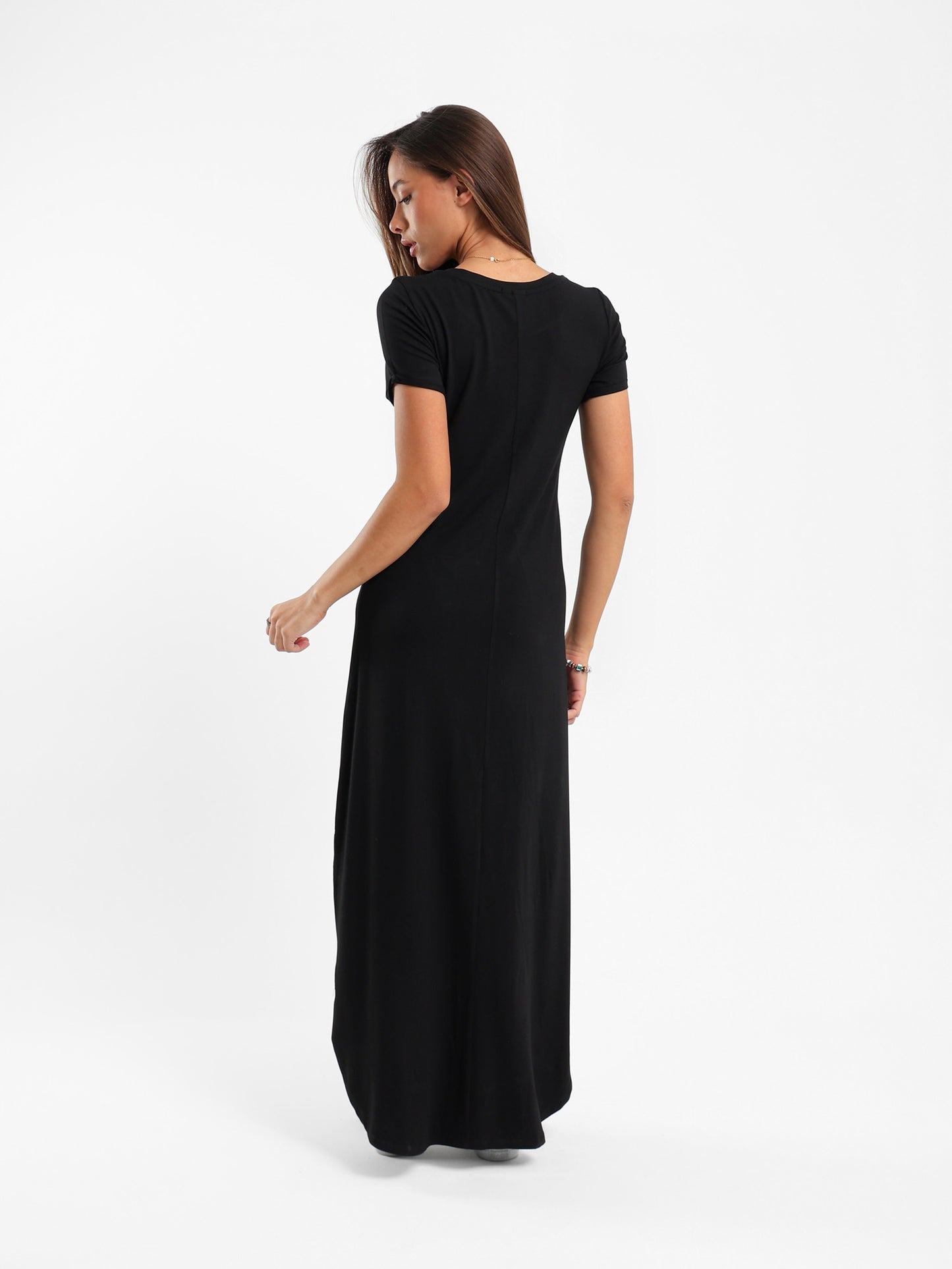 Long T-Shirt Dress with Round Neck