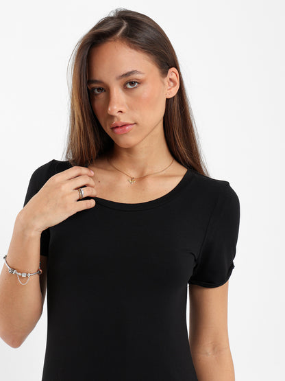 Long T-Shirt Dress with Round Neck