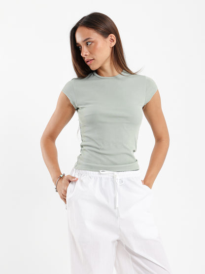 Ribbed Cap Sleeves Tee