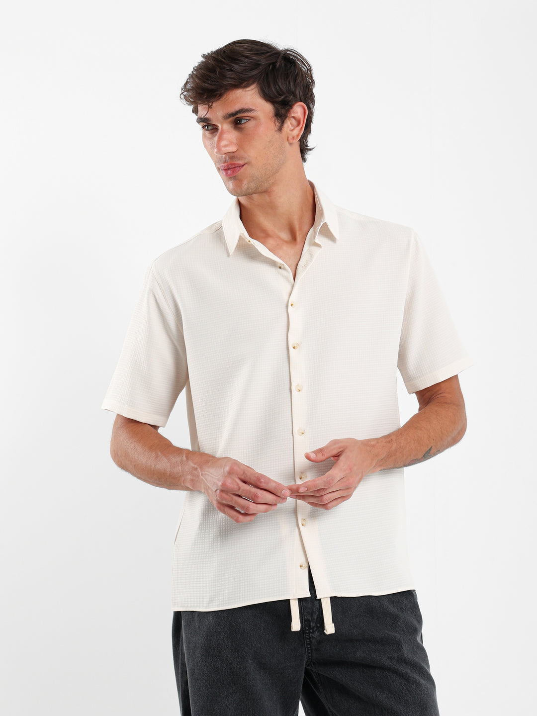 Waffle Textured Short Sleeve Shirt