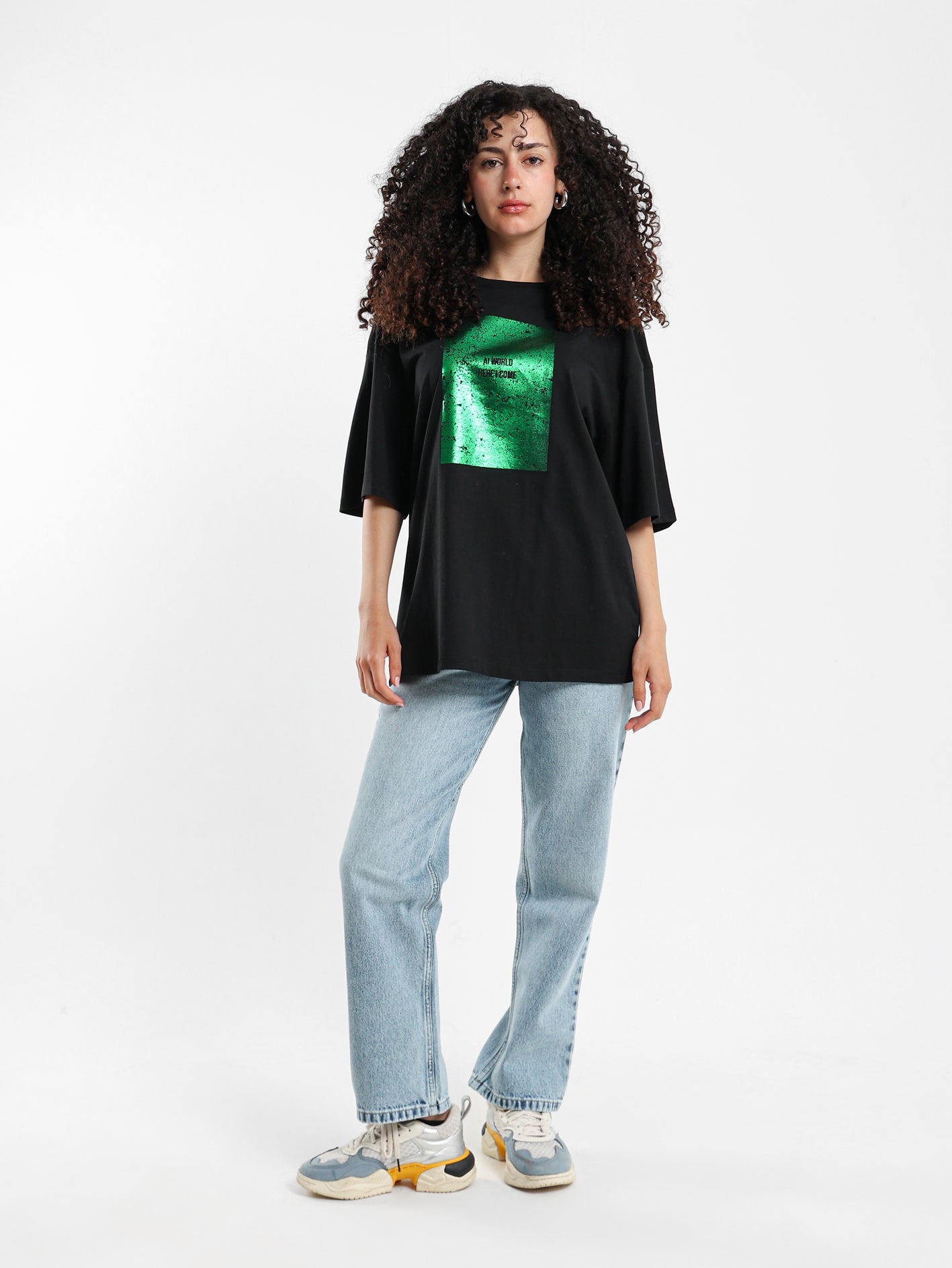 Oversized Green Foil Print T-Shirt